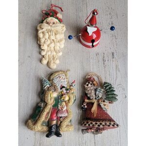 Santa Claus metal bell beard tree rustic ornament set glitter Xmas toys